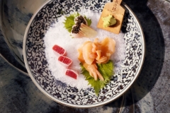 A Sashimi platter : Maguro &Daikon, Ishi dai & Caviar and Aoyagi at Tei-An in Dallas, TX on April 10, 2015.  (Kye R. Lee/The Dallas Morning News)