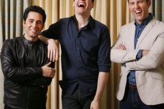 From L to R, actors, playing the Jersey boys in the new Clint Eastwood film Jersey Boys, John Lloyd Young, Erich Bergen and Michael Lomenda are photographed at a room at Ritz Carlton Hotel on June 13, 2014.  (Kye R. Lee / The Dallas Morning News)
